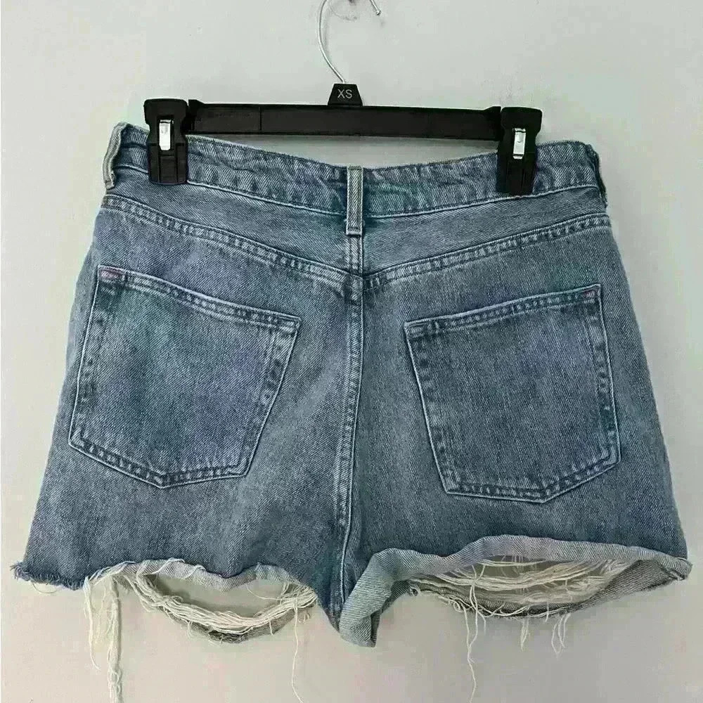 Topshop Moto Mom High-rise Destroyed Demin Shorts Size 8 - Picture 4 of 5